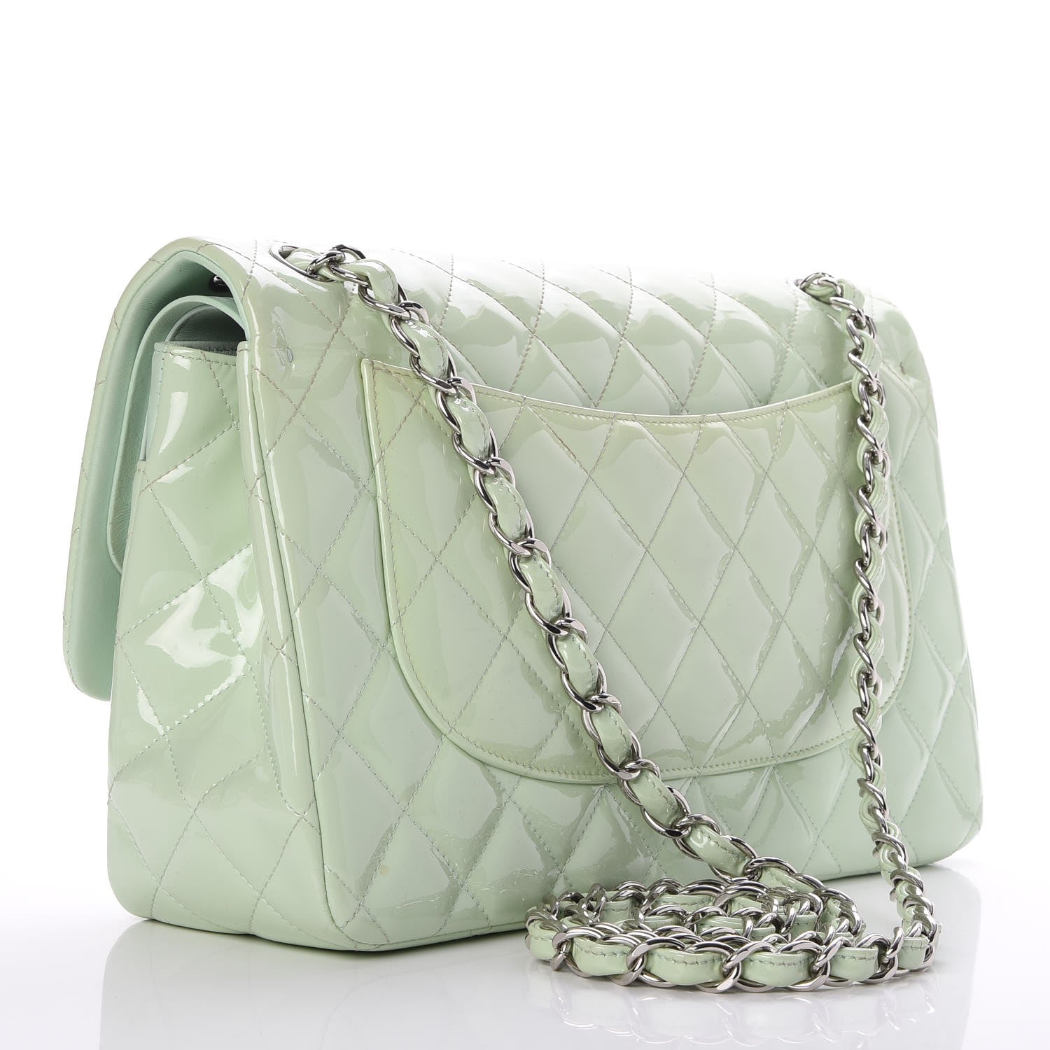 Chanel Patent Quilted Jumbo Double Flap Green 4 of 8