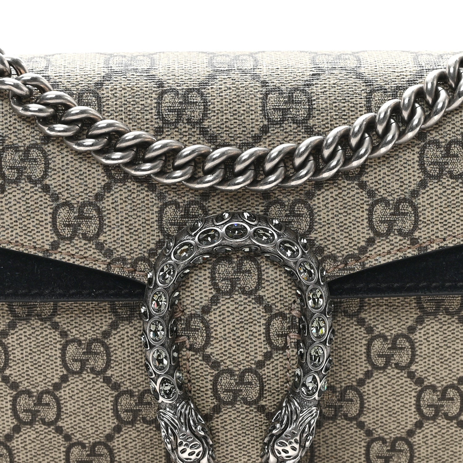 Gucci GG Supreme Monogram Suede Crystal Small Dionysus Shoulder Bag Beige Ebony Black 8 of 12