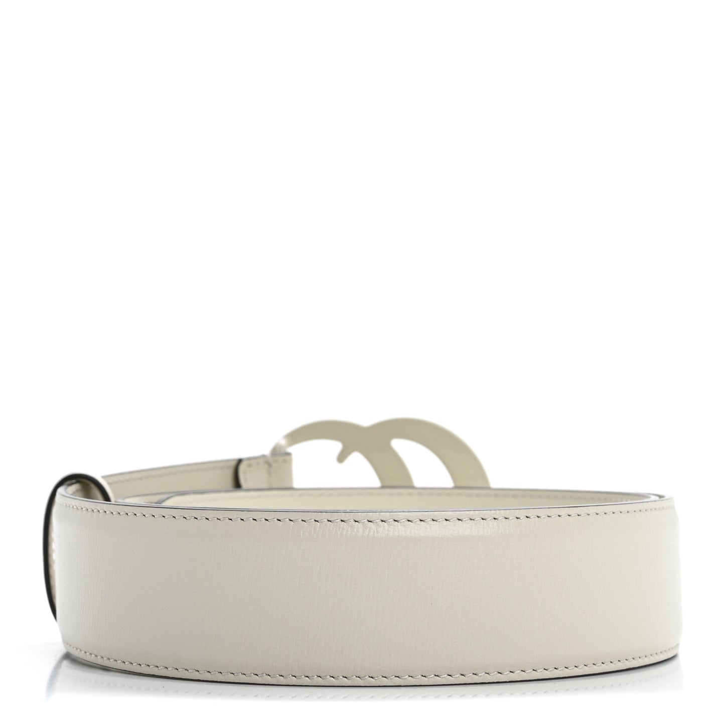 Azalea Calfskin Enamel Monochrome Double G 40mm Belt 85 34 Mystic White