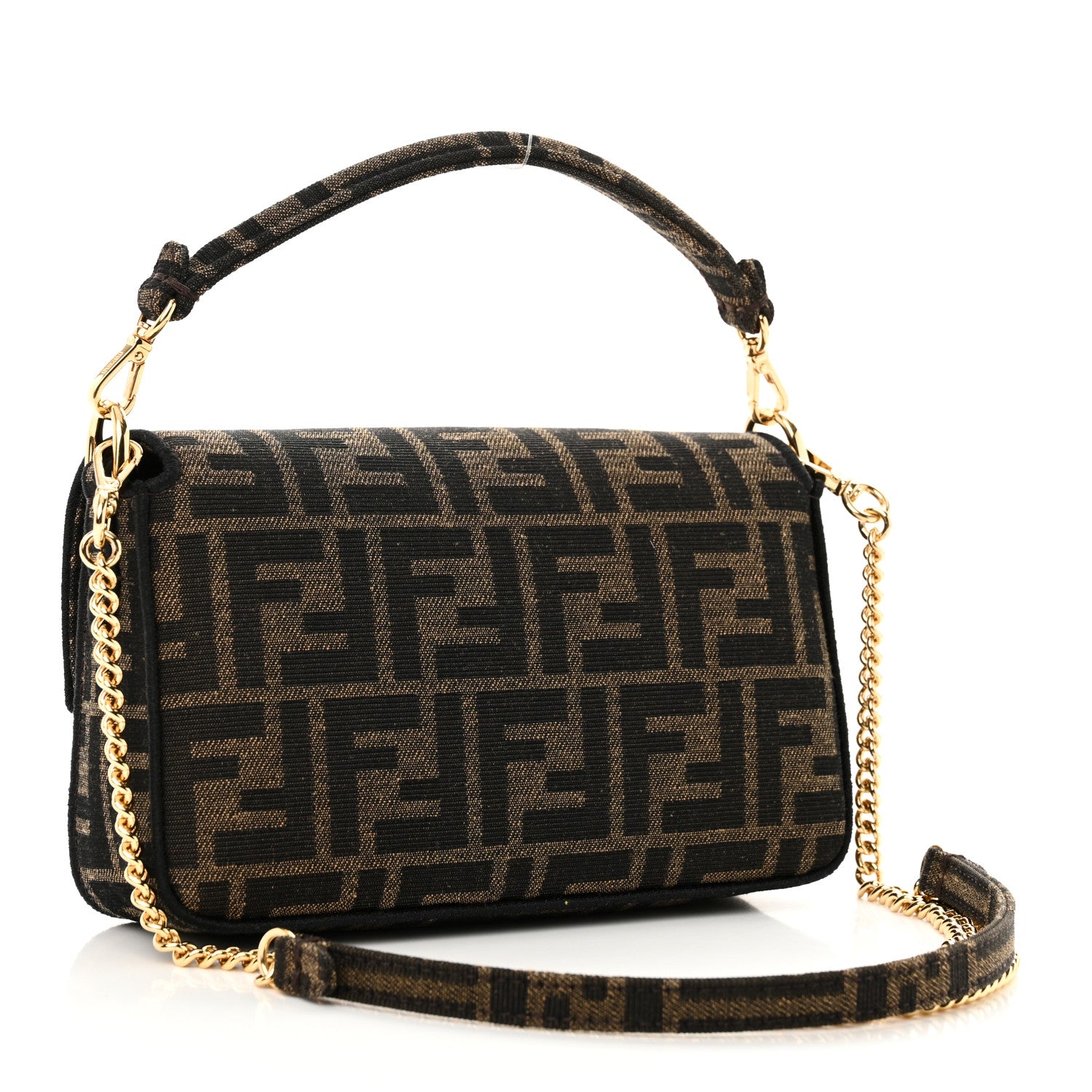 Fendi Fabric Jacquard FF 1974 Mini Baguette Tobacco Moro Black 3 of 10
