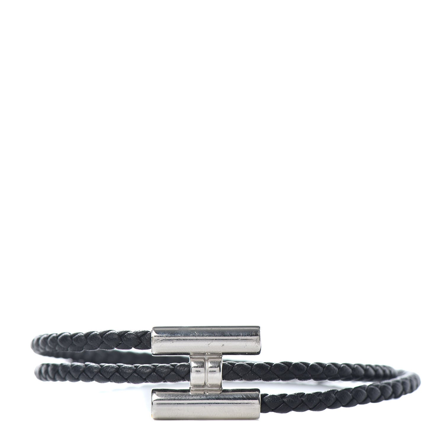 Hermes Swift Double Wrap Cord Tournis Tresse Bracelet T6 Black 1 of 4