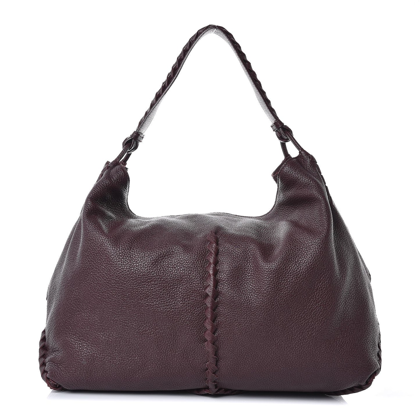 Washed Cervo Deerskin Large Hobo Burgundy