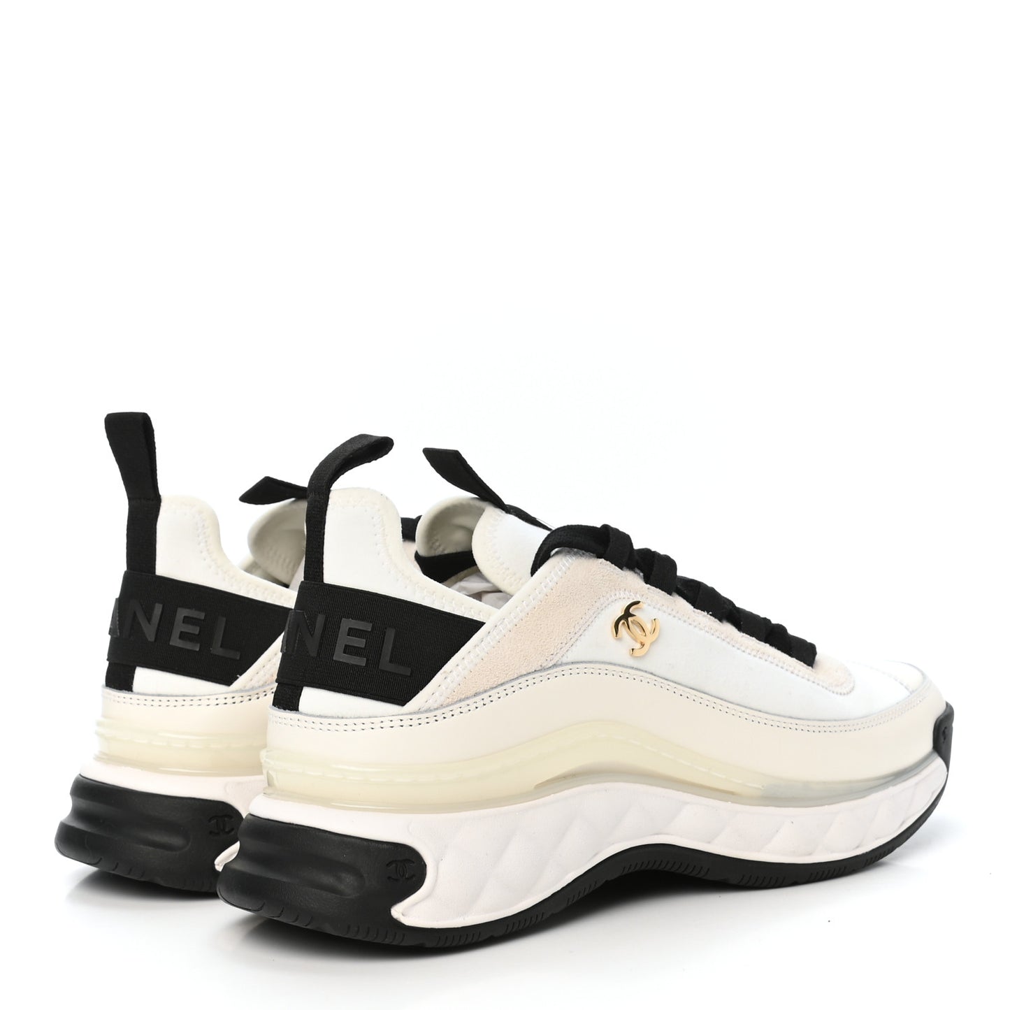 Velvet Calfskin Mixed Fibers CC Sneakers 38 Ivory Black