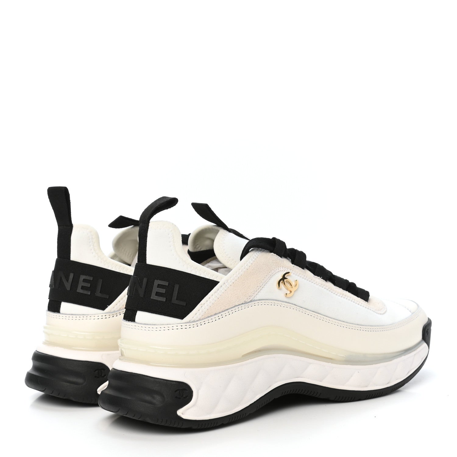 Chanel Velvet Calfskin Mixed Fibers CC Sneakers 38 Ivory Black 4 of 8
