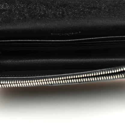 Saint Laurent Grain De Poudre Matelasse Chevron Monogram Envelope Chain Wallet Black 5 of 10