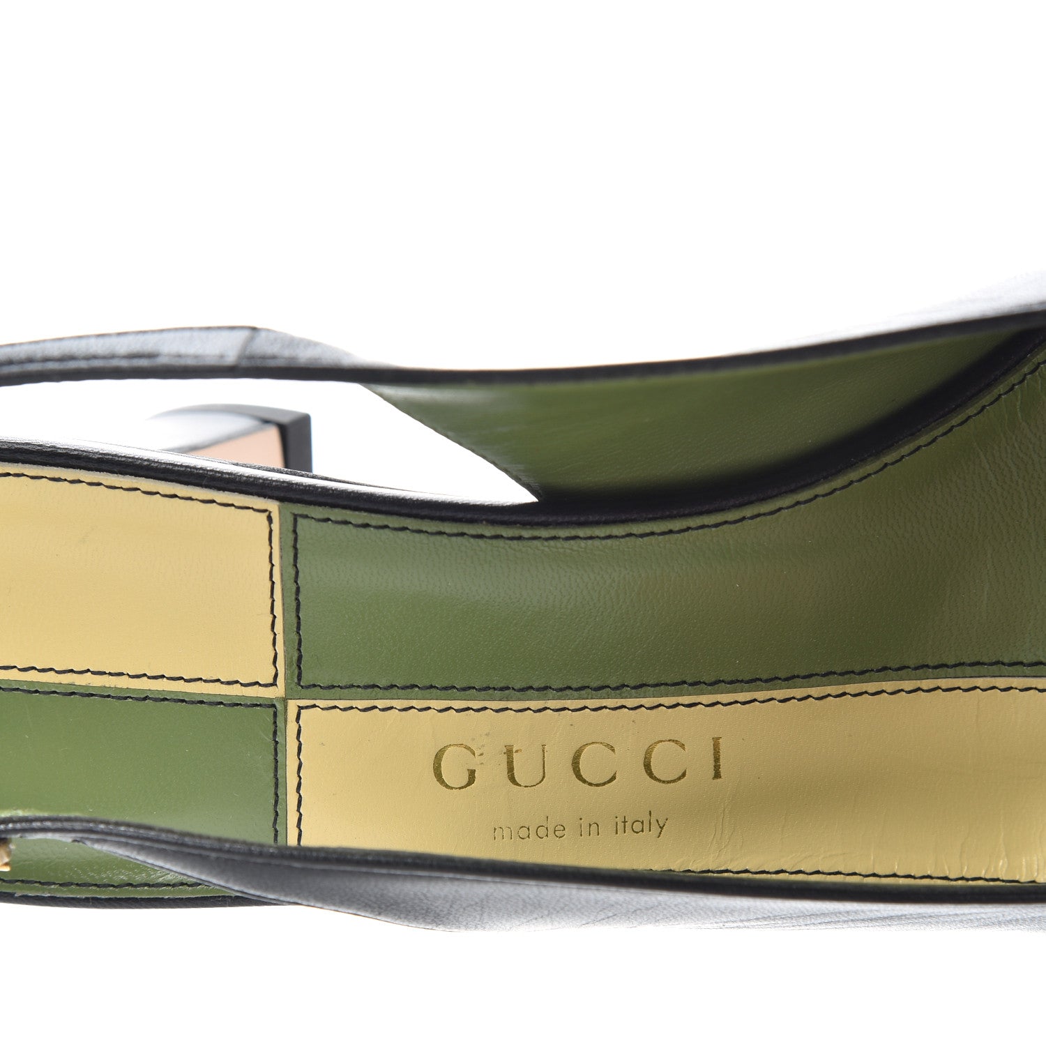 Gucci Malaga Kid Half Moon GG Square Toe Slingback Pumps 36 Black Vintage White 8 of 11