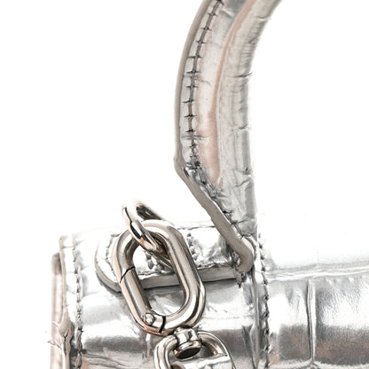 Balenciaga Metallic Calfskin Crocodile Embossed Hourglass Top Handle Bag XS Silver 21 of 27