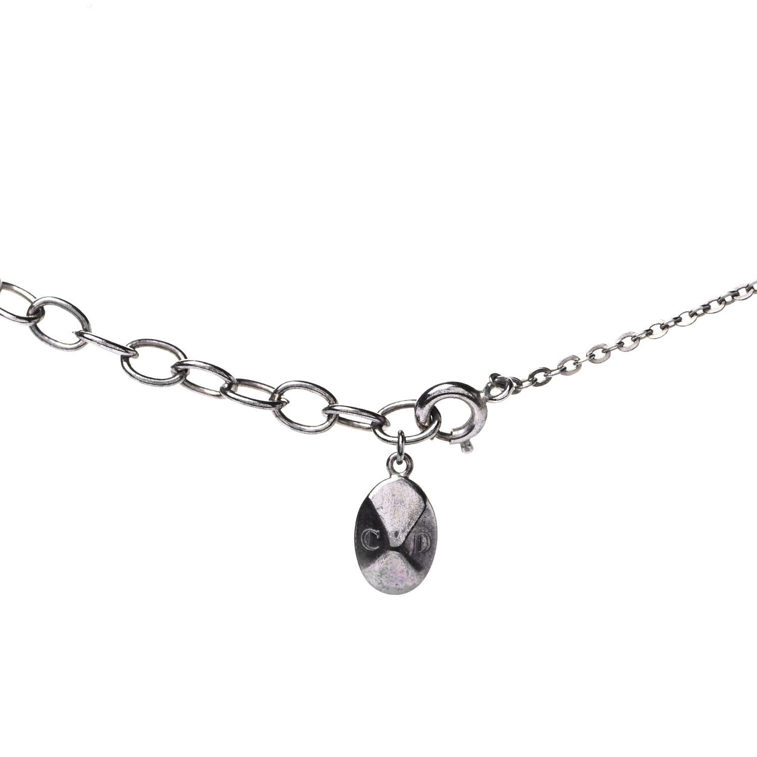 Christian Dior Crystal Logo Necklace Silver 3 of 4