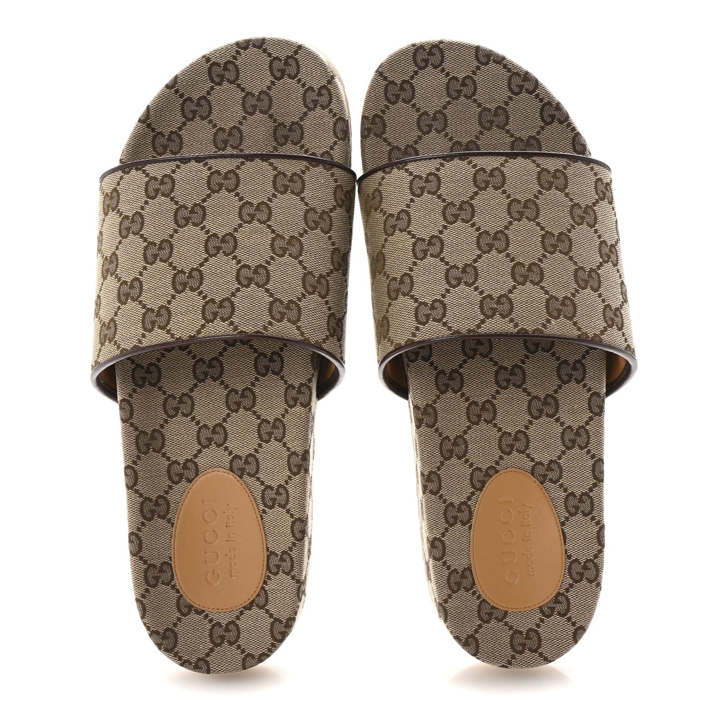 Canvas GG Monogram Mens Slide Sandals 12 Beige