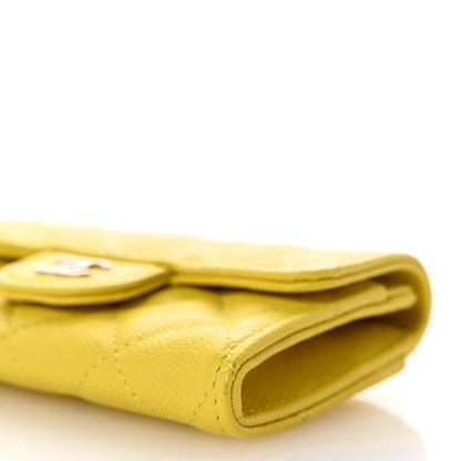 Chanel Caviar Quilted Flap Card Holder Wallet Yellow 10 of 12