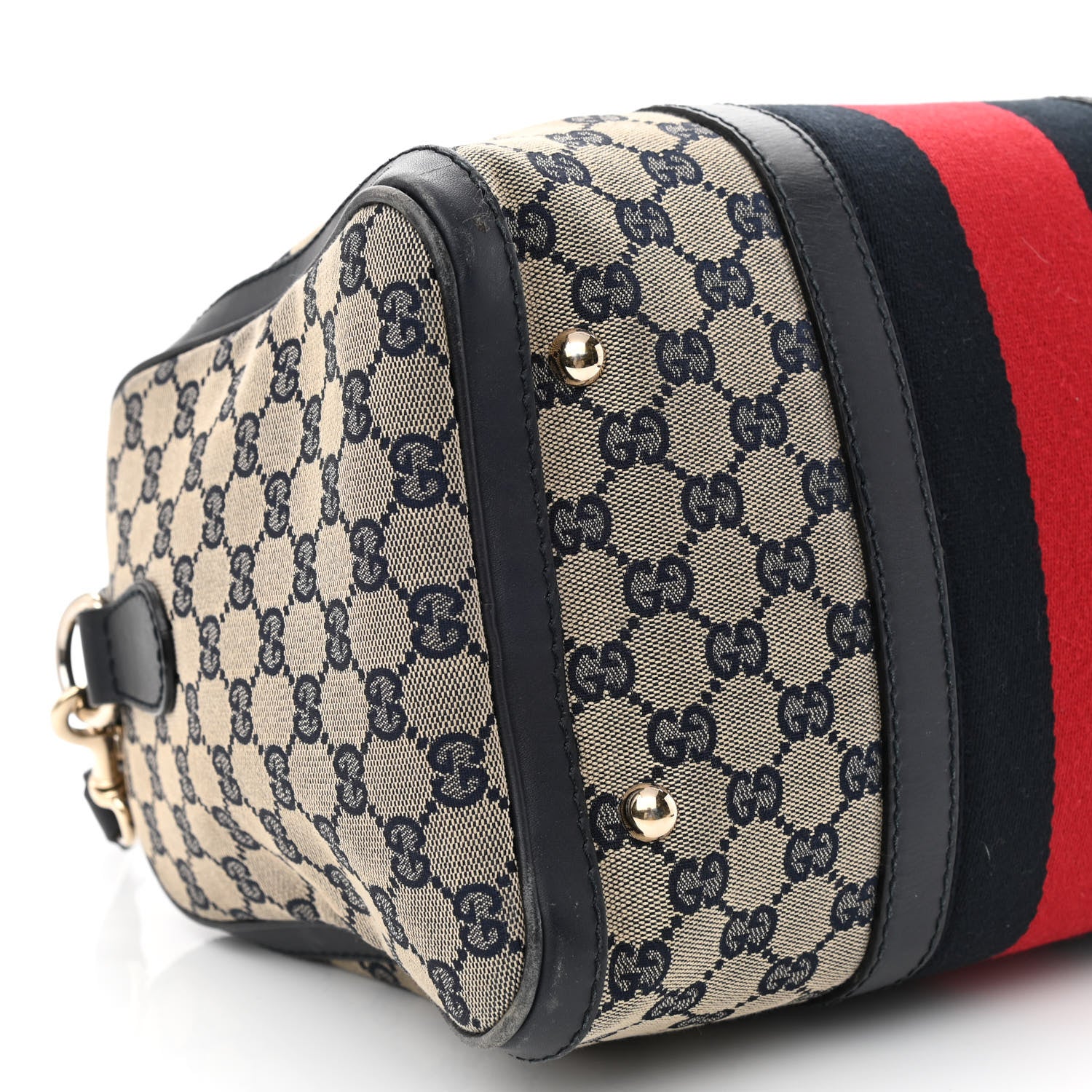 Gucci Monogram Selleria Calfskin Vintage Web Medium Boston Beige Blue 10 of 15