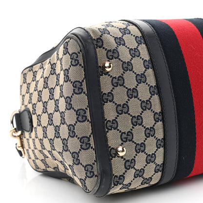 Gucci Monogram Selleria Calfskin Vintage Web Medium Boston Beige Blue 10 of 15