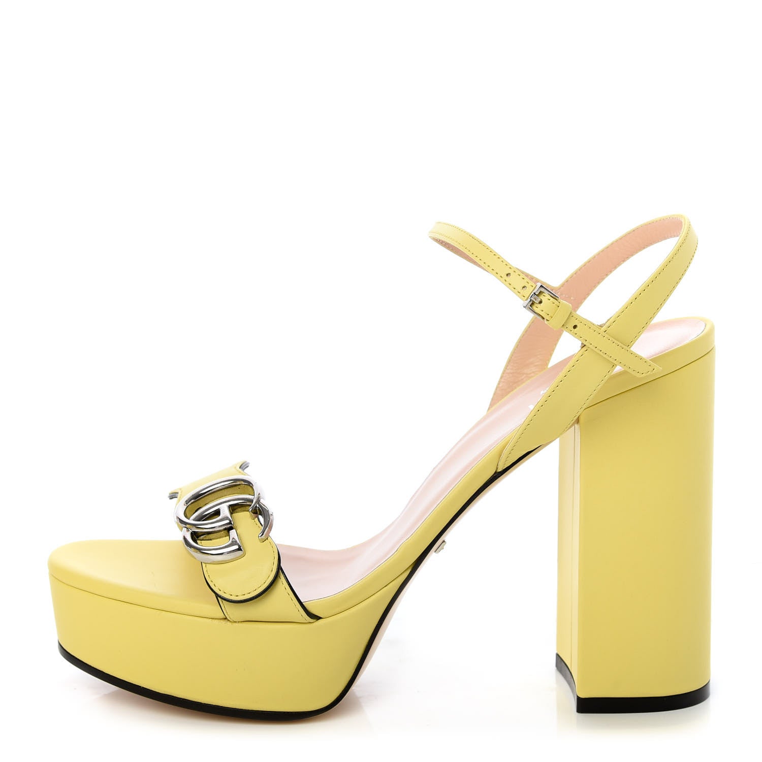 Gucci Calfskin GG Marmont Ankle Wrap 30/115mm Platform Sandals 36.5 Banana 1 of 10