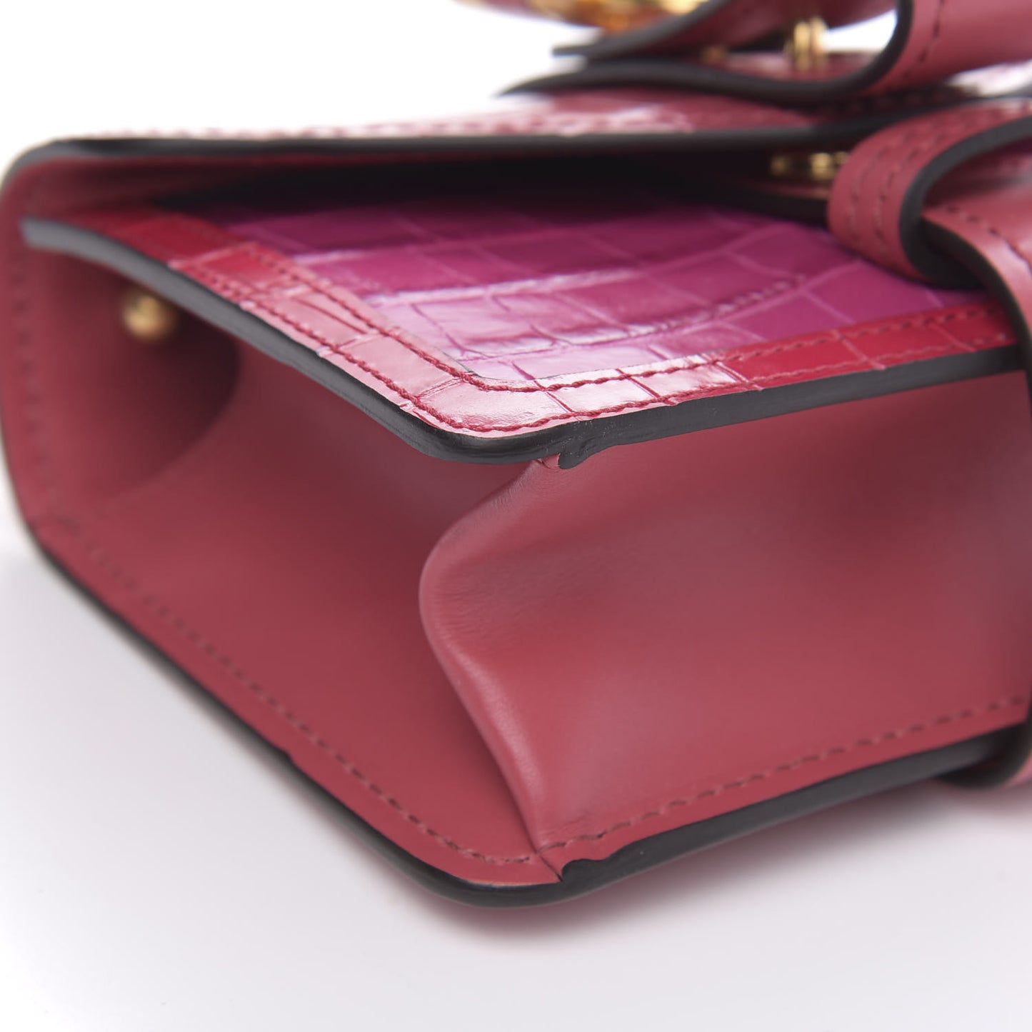 Calfskin Crocodile Embossed Mini Aby Chain Shoulder Bag Graphic Pink