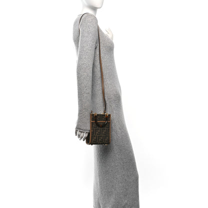Fendi Fabric Jacquard Vitello King Plexiglass FF 1974 Mini Fendi Sunshine Shopper Tote Tobacco Moro Sand 2 of 10