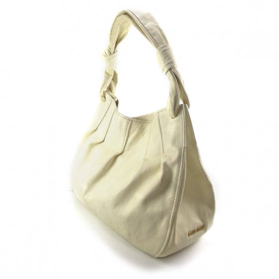 Miu Miu Leather Gathered Shoulder Bag Ivory 4 of 10