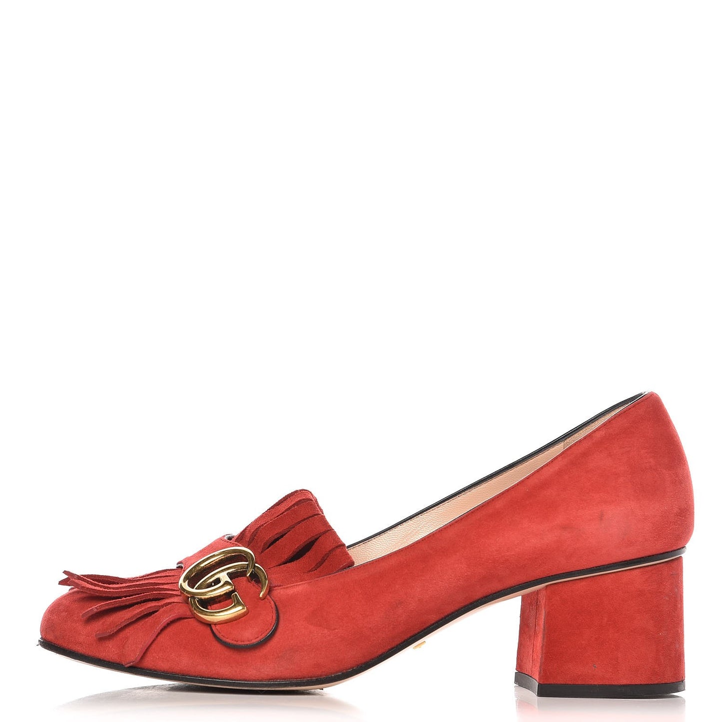 Kid Scamosciato GG Marmont Fringe 50mm Loafer Pumps 38 Vulcanic Red