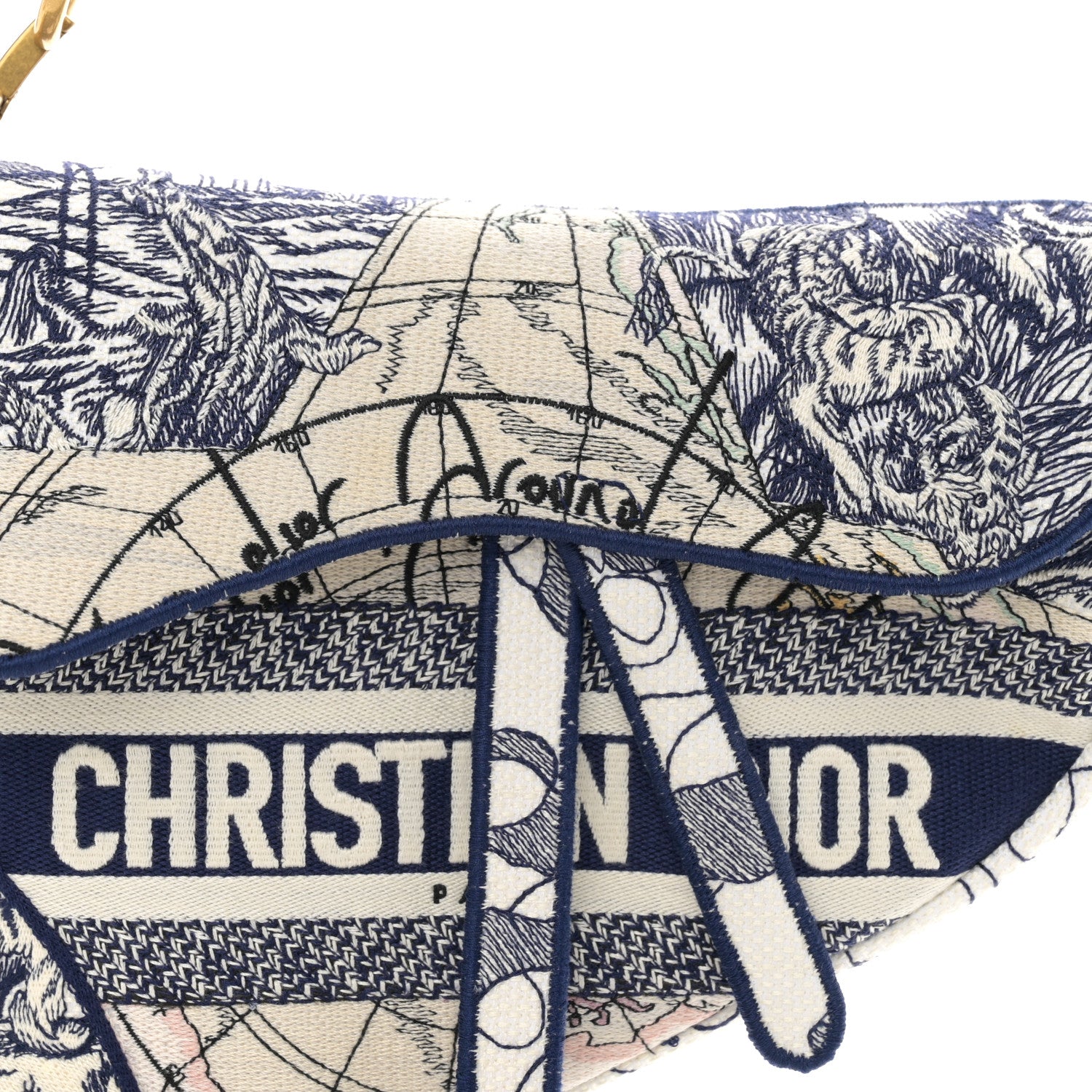 Christian Dior Canvas Embroidered Around the World Saddle Bag Blue 6 of 11