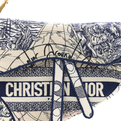 Christian Dior Canvas Embroidered Around the World Saddle Bag Blue 6 of 11