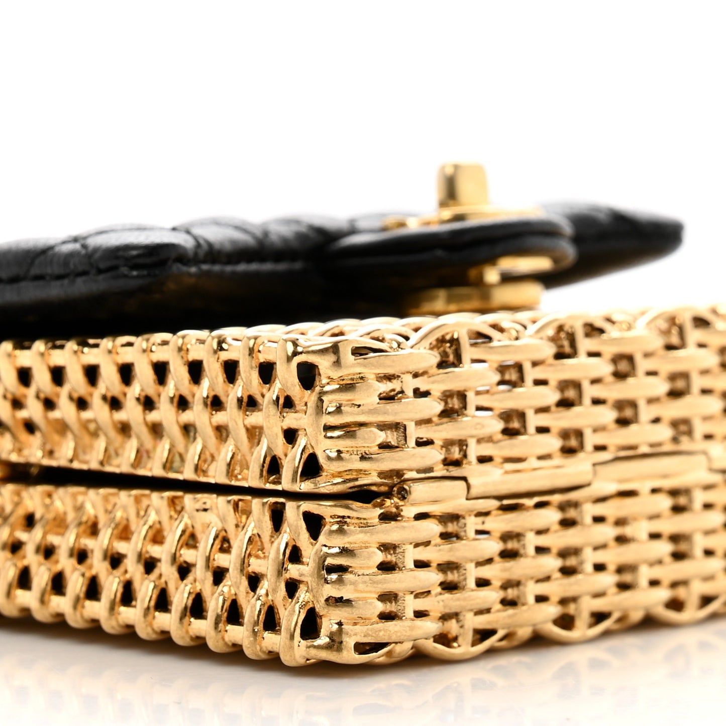 Woven Metal Lambskin Quilted Micro Flap Black Gold