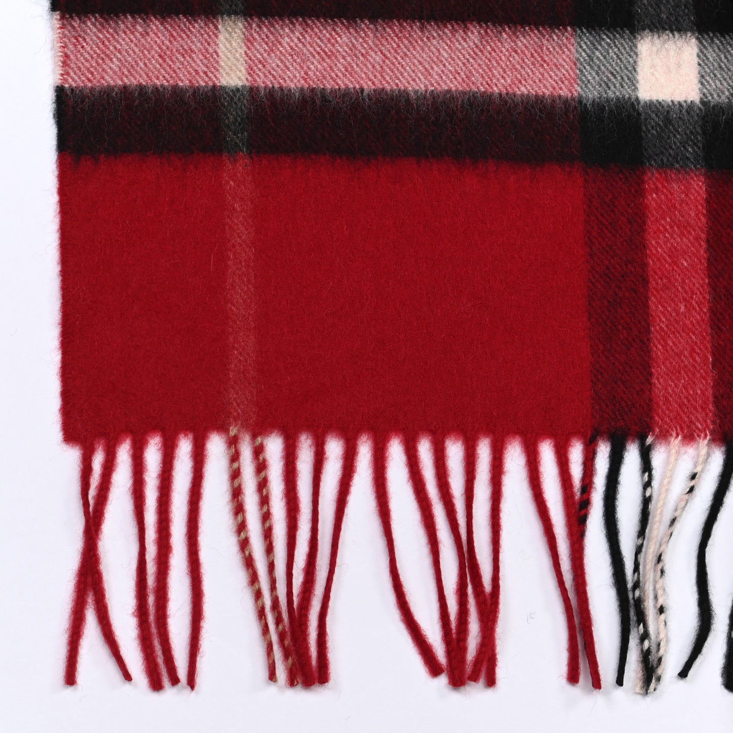 Cashmere Giant Check Fringe Scarf Parade Red