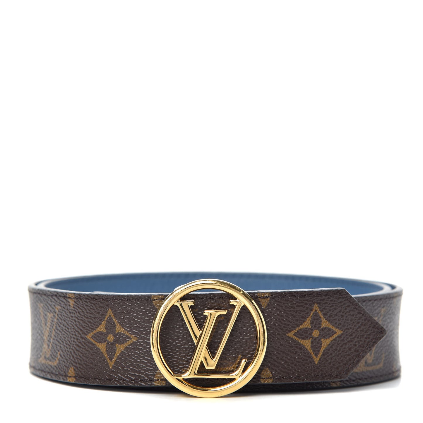 Calfskin Monogram 35mm LV Circle Reversible Belt 85 34 Denim Blue