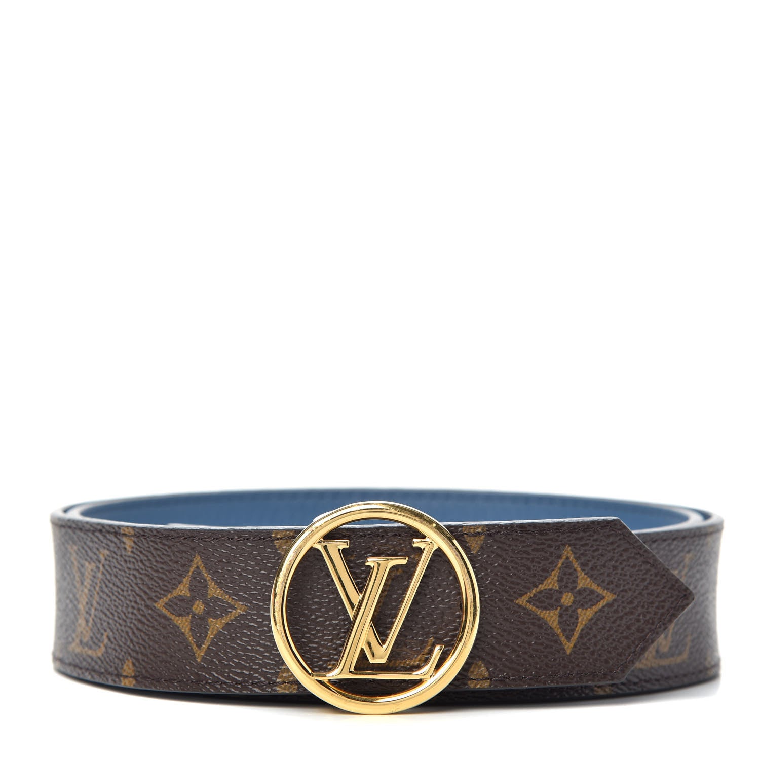 Louis Vuitton Calfskin Monogram 35mm LV Circle Reversible Belt 85 34 Denim Blue 1 of 8