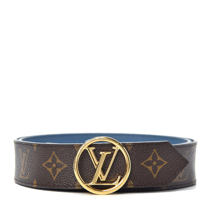 Louis Vuitton Calfskin Monogram 35mm LV Circle Reversible Belt 85 34 Denim Blue 1 of 8