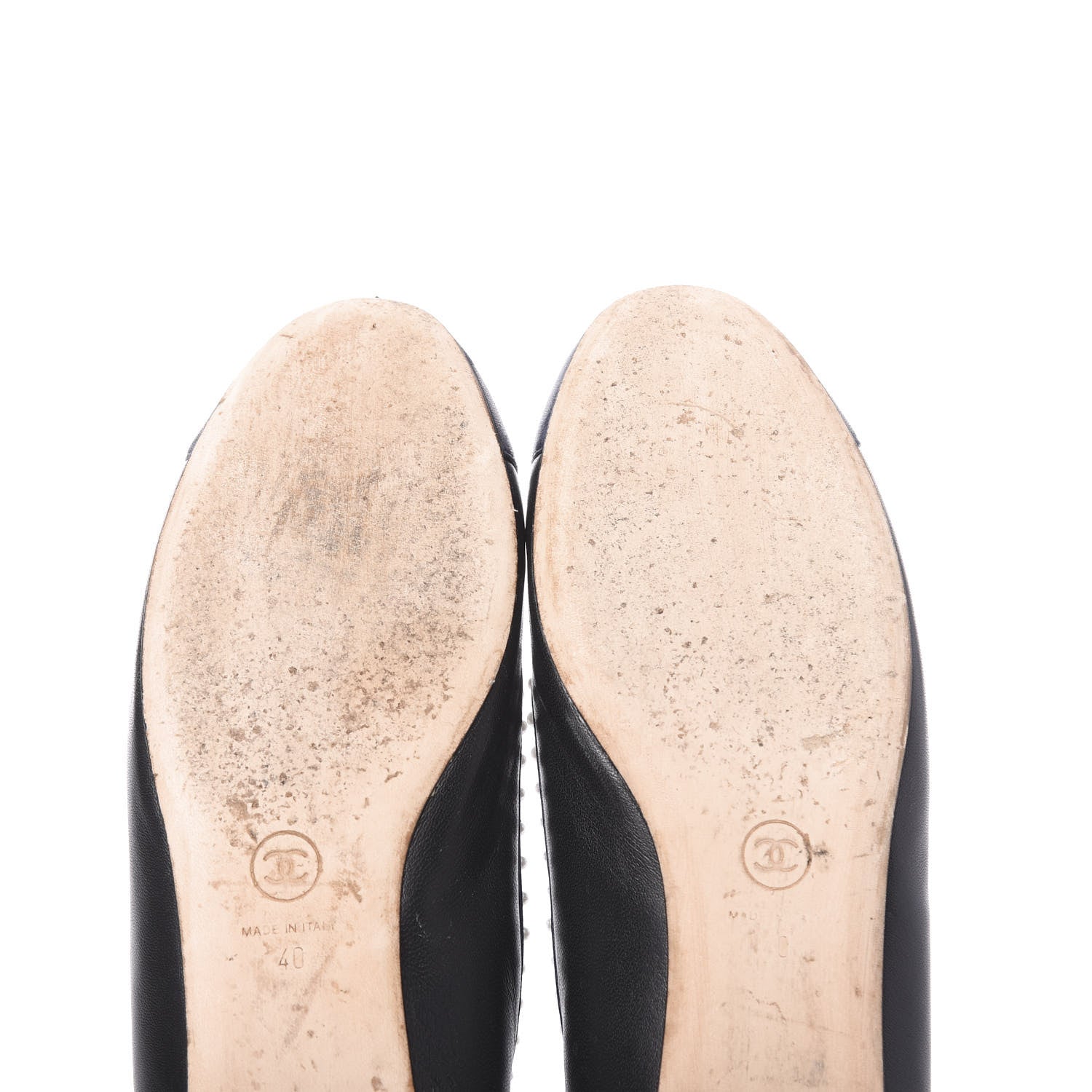 Chanel Lambskin Pearl Cap Toe CC Ballerina Flats 40 Black Navy 11 of 12
