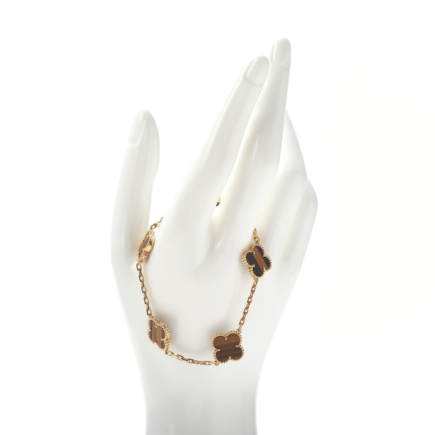 18K Yellow Gold Tiger Eye 5 Motifs Vintage Alhambra Bracelet