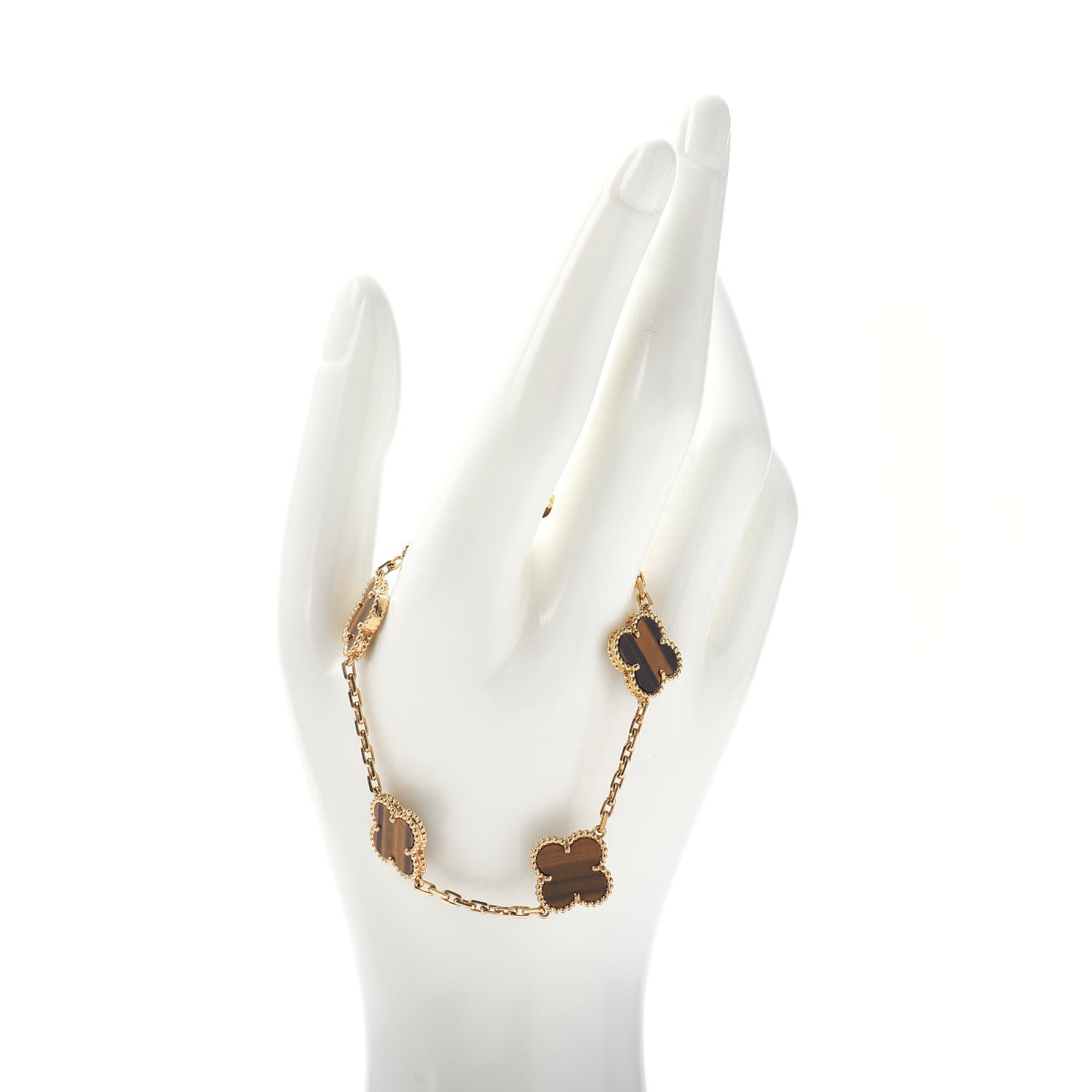 Van Cleef & Arpels 18K Yellow Gold Tiger Eye 5 Motifs Vintage Alhambra Bracelet 2 of 4