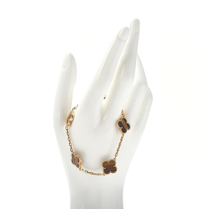 Van Cleef & Arpels 18K Yellow Gold Tiger Eye 5 Motifs Vintage Alhambra Bracelet 2 of 4