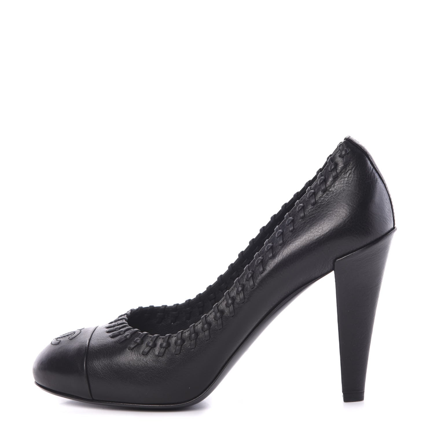 Chanel Lambskin Cap Toe Whipstitch Pumps 38.5 Black 1 of 11