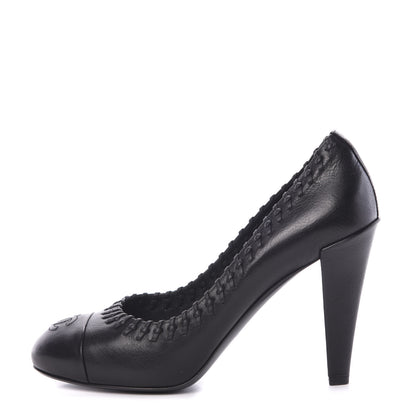 Chanel Lambskin Cap Toe Whipstitch Pumps 38.5 Black 1 of 11