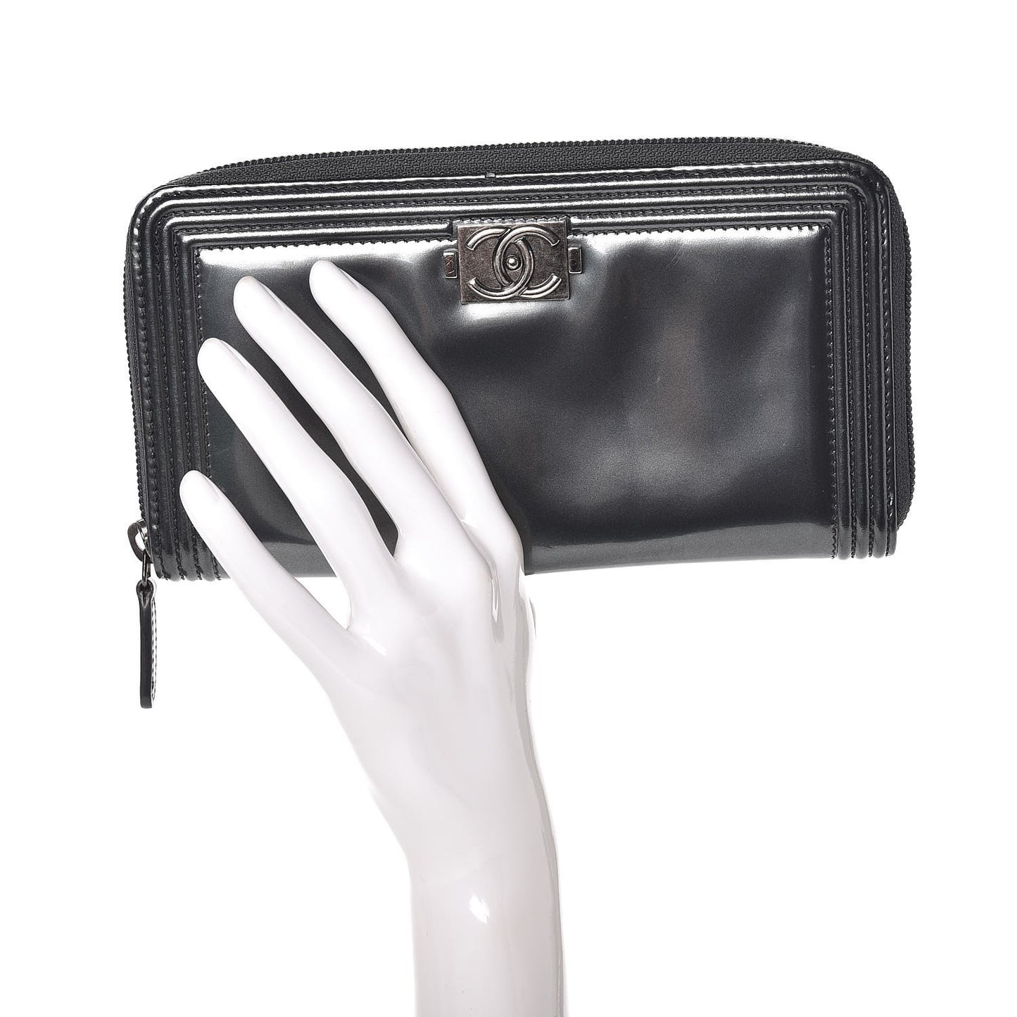 Glazed Calfskin Boy Zip Around Wallet Grey