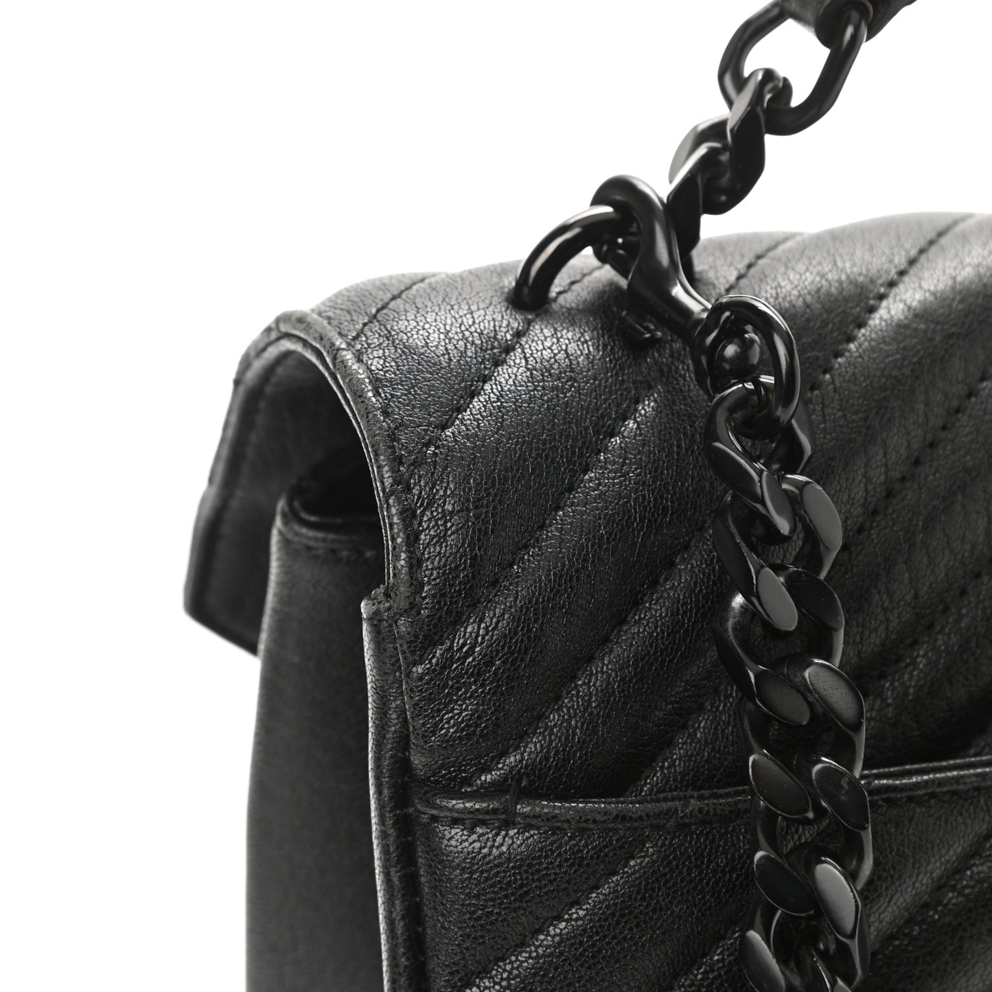 Sheepskin Matelasse Chevron Monogram Monochrome Large College Satchel Black