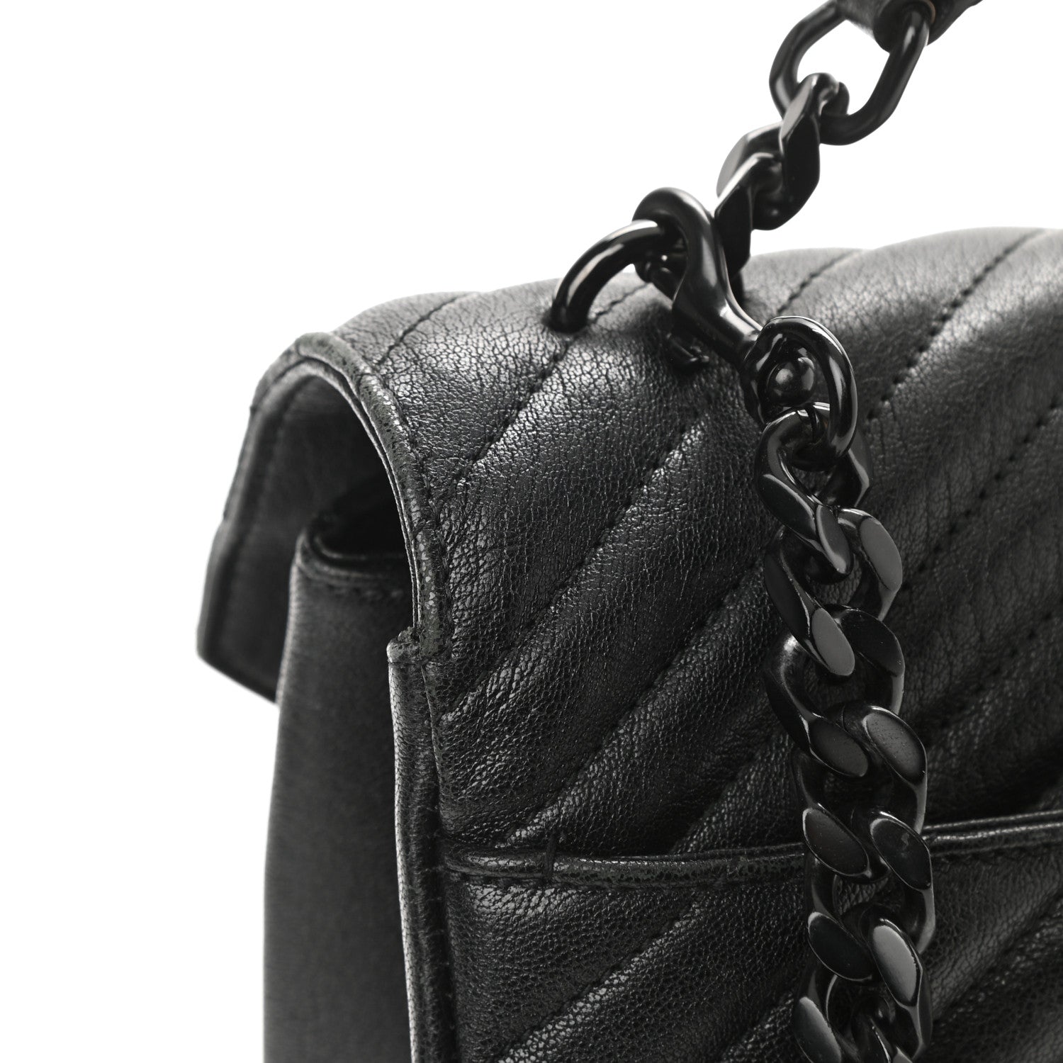 Saint Laurent Sheepskin Matelasse Chevron Monogram Monochrome Large College Satchel Black 13 of 13