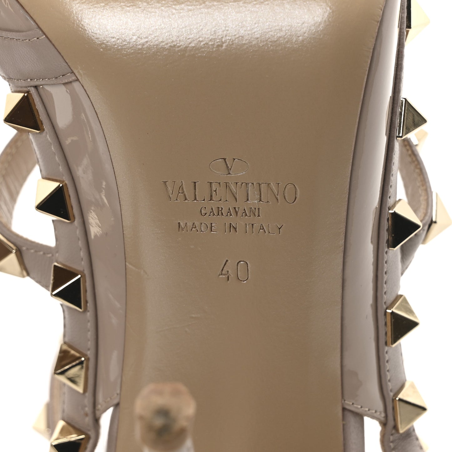 Patent Nappa Rockstud Ankle Strap 100mm Pumps 40 Poudre