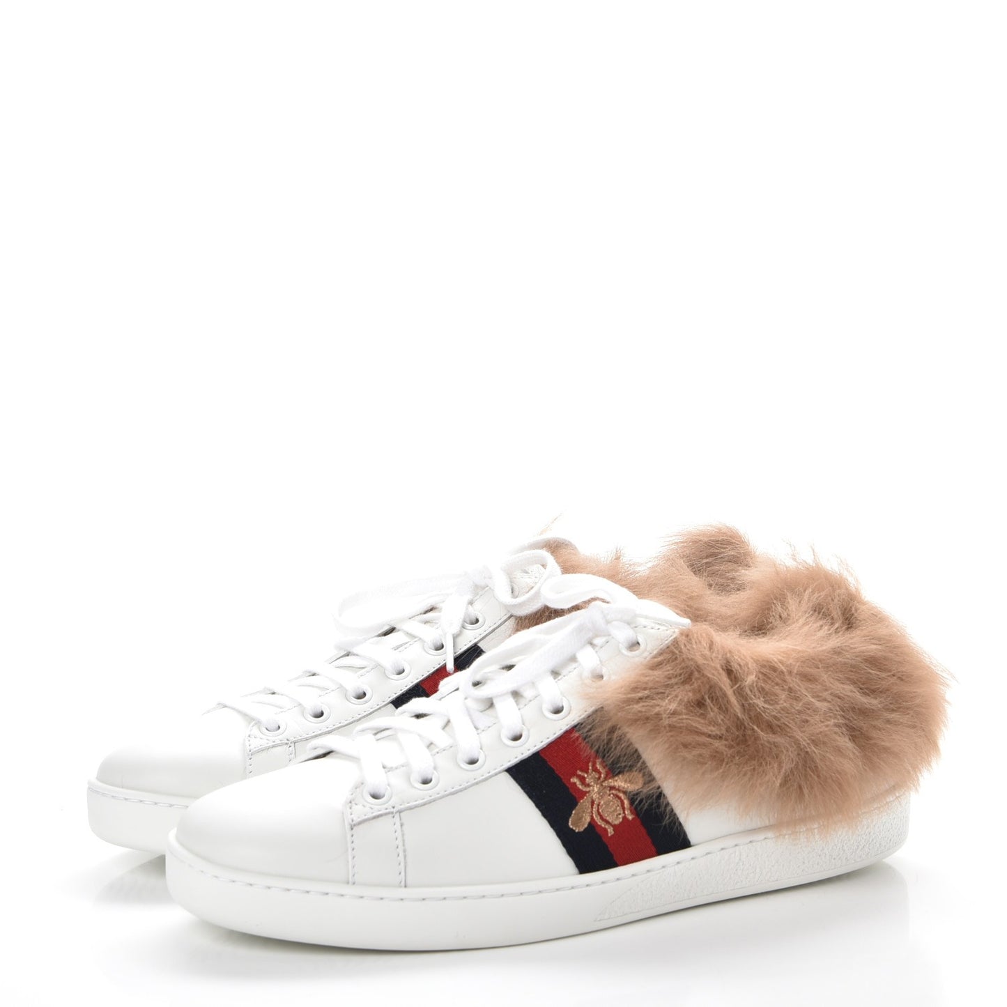 Calfskin Wool Web Bee Embroidered Womens Ace Sneakers 38.5 White