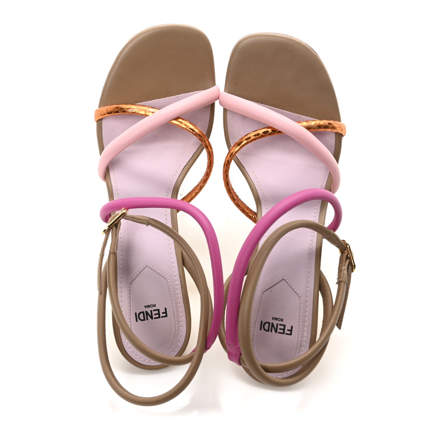 Nappa Metallic Ayers Fendi First 95mm Strappy Sandals 37 Rosa Geranio Albicocca