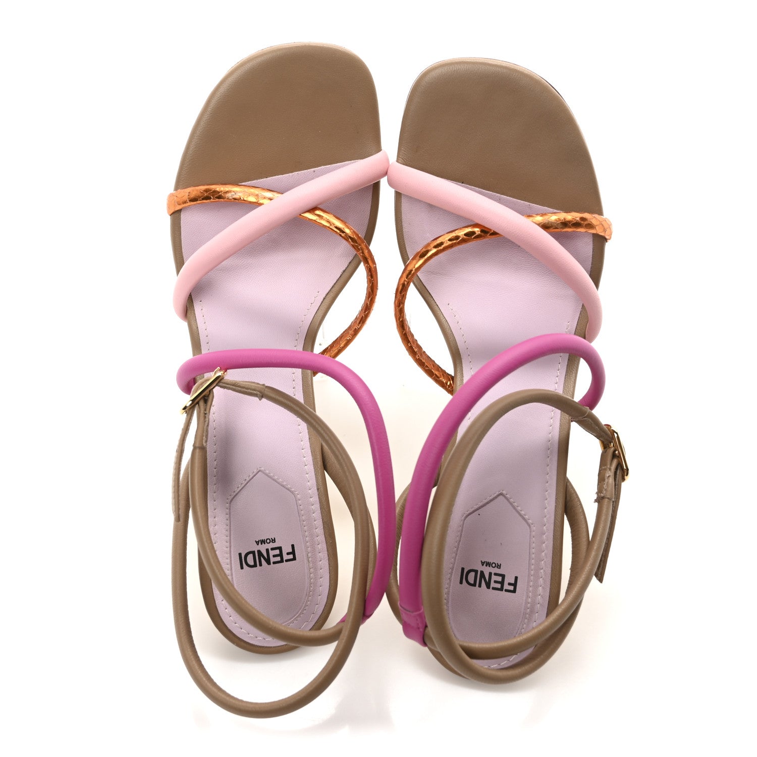 Fendi Nappa Metallic Ayers Fendi First 95mm Strappy Sandals 37 Rosa Geranio Albicocca 2 of 9