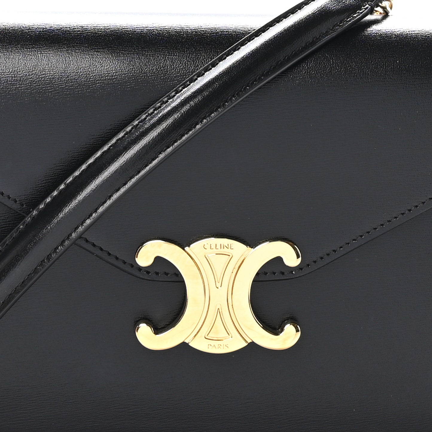 Shiny Calfskin Triomphe Margo Wallet on Chain Black