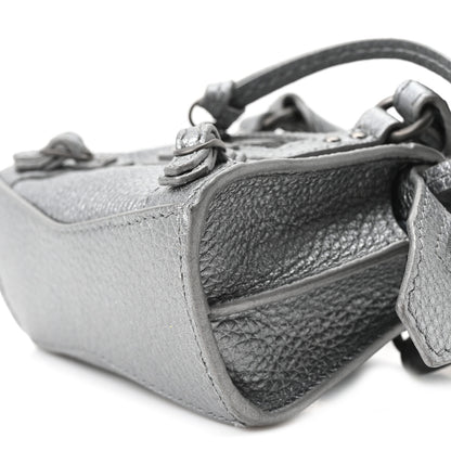 Balenciaga Metallic Grained Calfskin Neo Classic Hardware Super Nano City Crossbody Silver 9 of 9