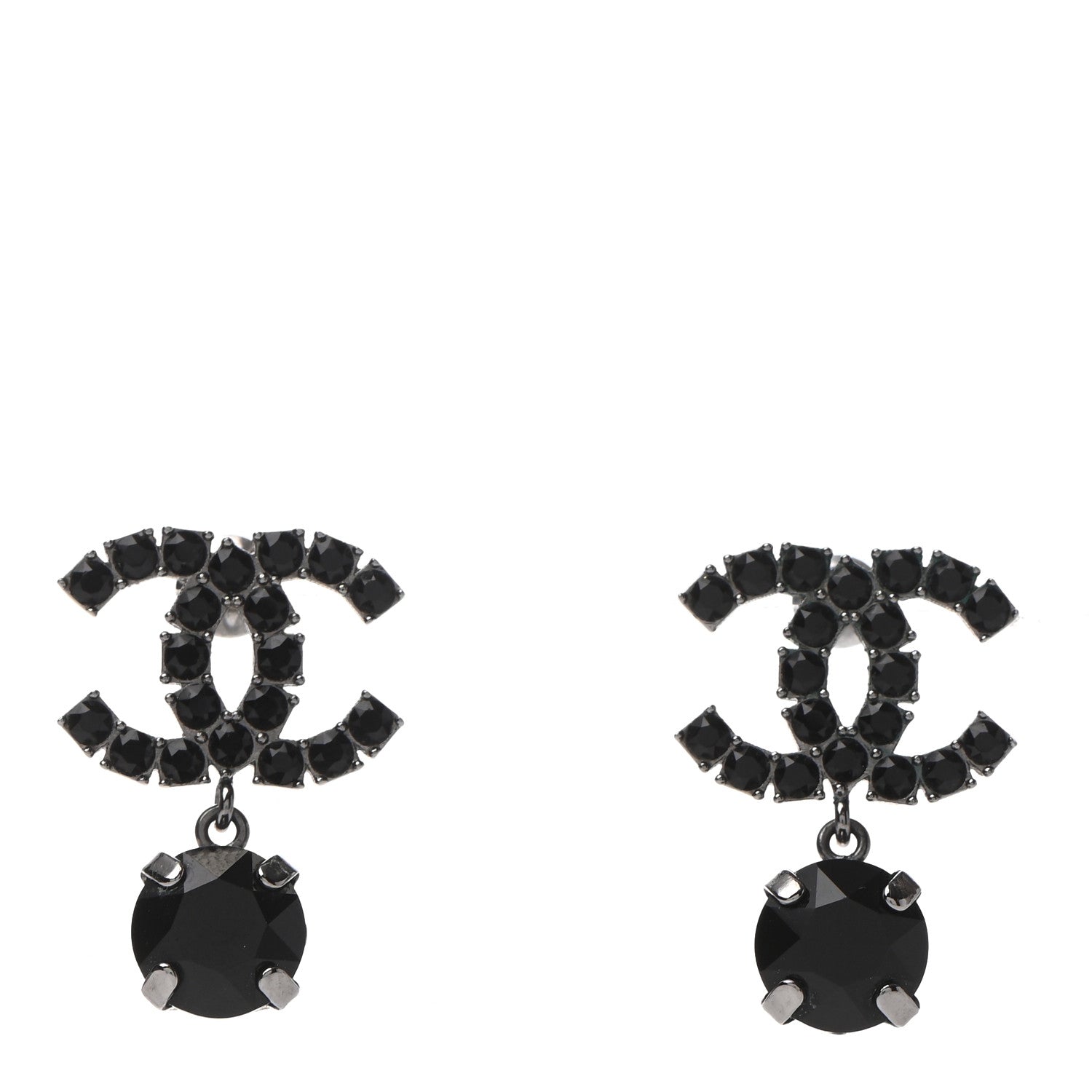 Chanel Ruthenium Crystal CC Drop Earrings Black 1 of 4
