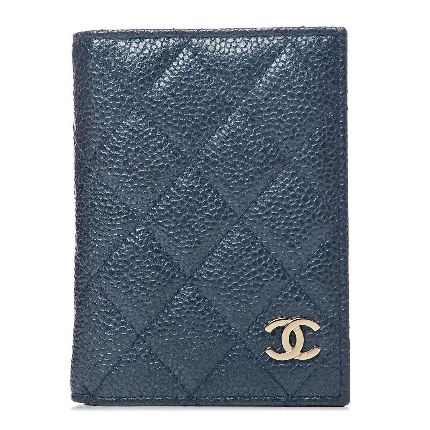 Chanel Metallic Caviar Quilted Card Holder Wallet Dark Blue 1 of 8