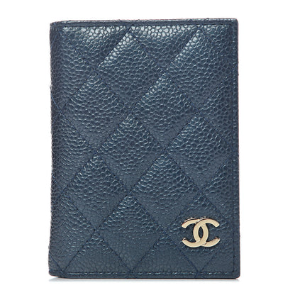 Chanel Metallic Caviar Quilted Card Holder Wallet Dark Blue 1 of 8