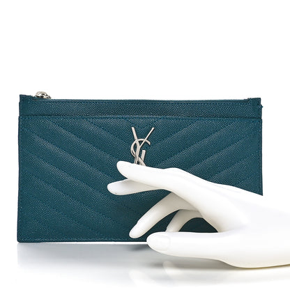 Saint Laurent Grain De Poudre Chevron Monogram Bill Pouch Malachite Green 2 of 8