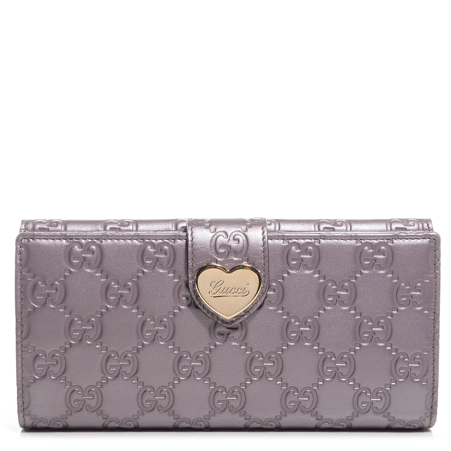 Metallic Soft Guccissima Heart Continental Wallet Lilac