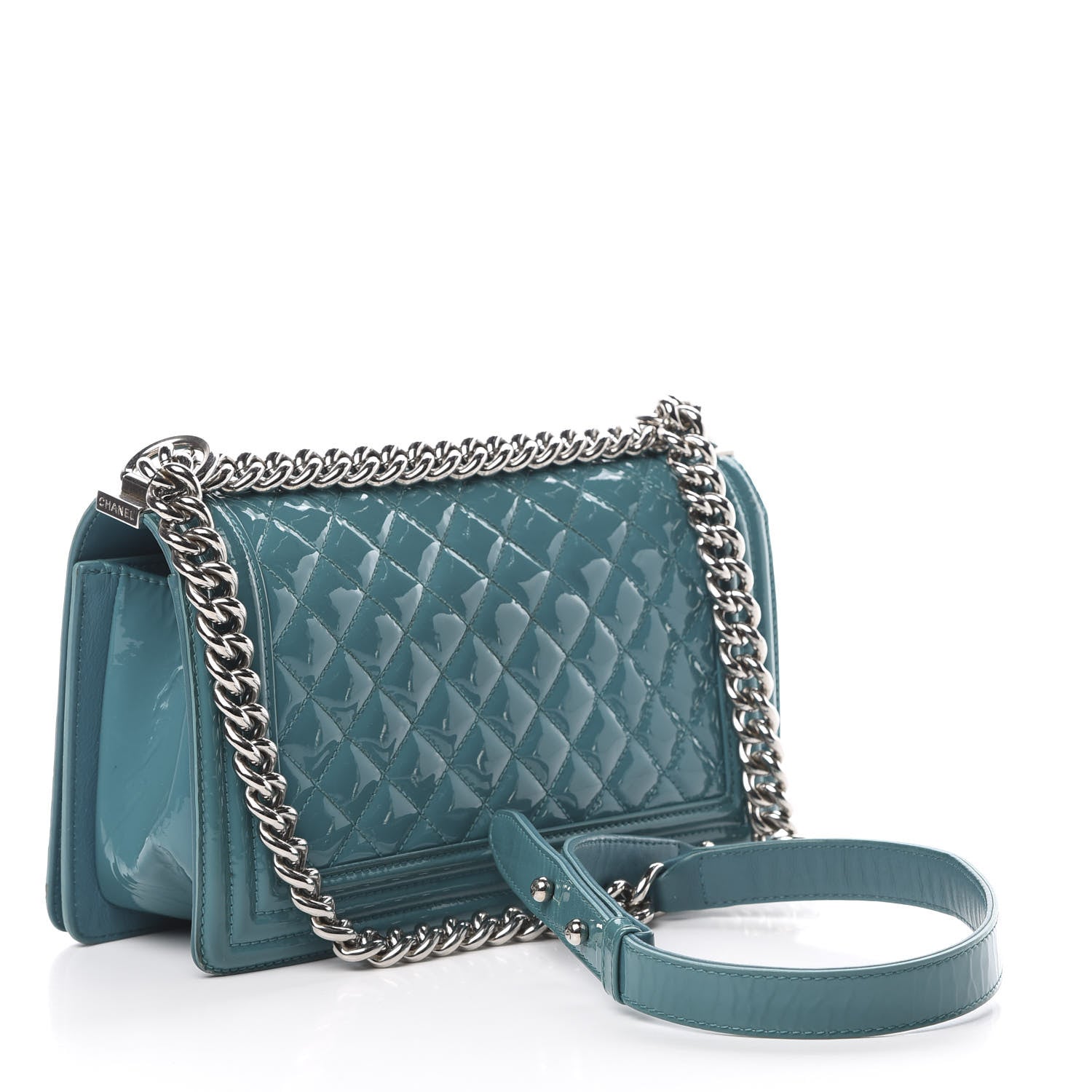 Chanel Patent Calfskin Quilted Medium Plexiglass Boy Flap Turquoise 3 of 15