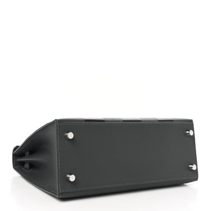 Hermes Epsom Tadelakt Chevre Mysore Casaque Etoilee Kelly Sellier 25 Ardoise Black Vert Peppermint 4 of 11